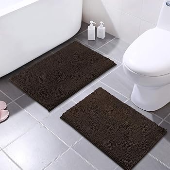 Amazon Com Mayshine 16x24 Inches Non Slip Bathroom Rug Shag Shower Mat Machine Washable Bath Mats With Water Absorbent Soft Microfibers 2 Pack Brown Home Kitchen