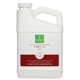 ENVY Part B 1-5-6 NPK - Part B of Two-Part Base Nutrient for Growing Vegetables, Herbs & Fruit Complete Base Nutrients for Hydro, Soil & Coir Quart