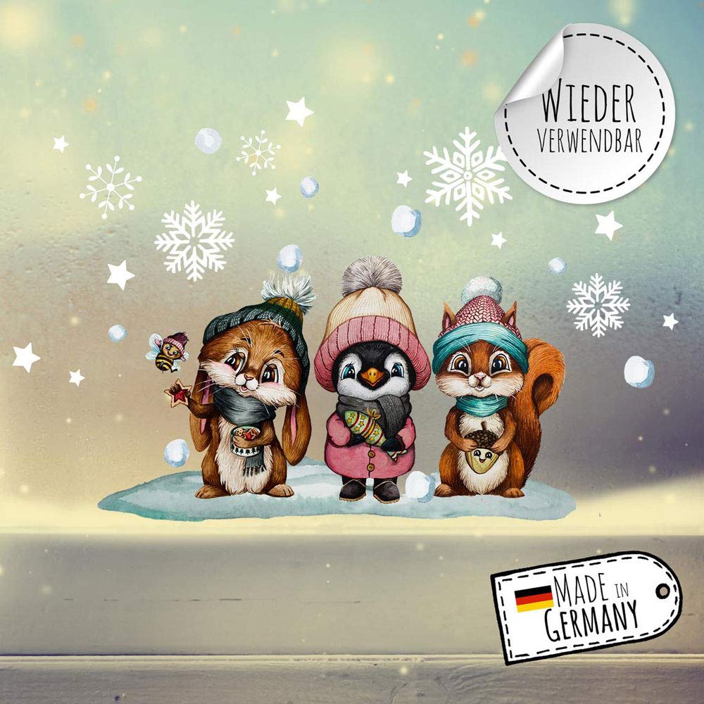 Fensterbild Weihnachten – Eisbär Mit Schneeflocken, Wiederverwendbar, Ca. 33x27 Cm, Fensterdeko Für Winter & Kinderzimmer
