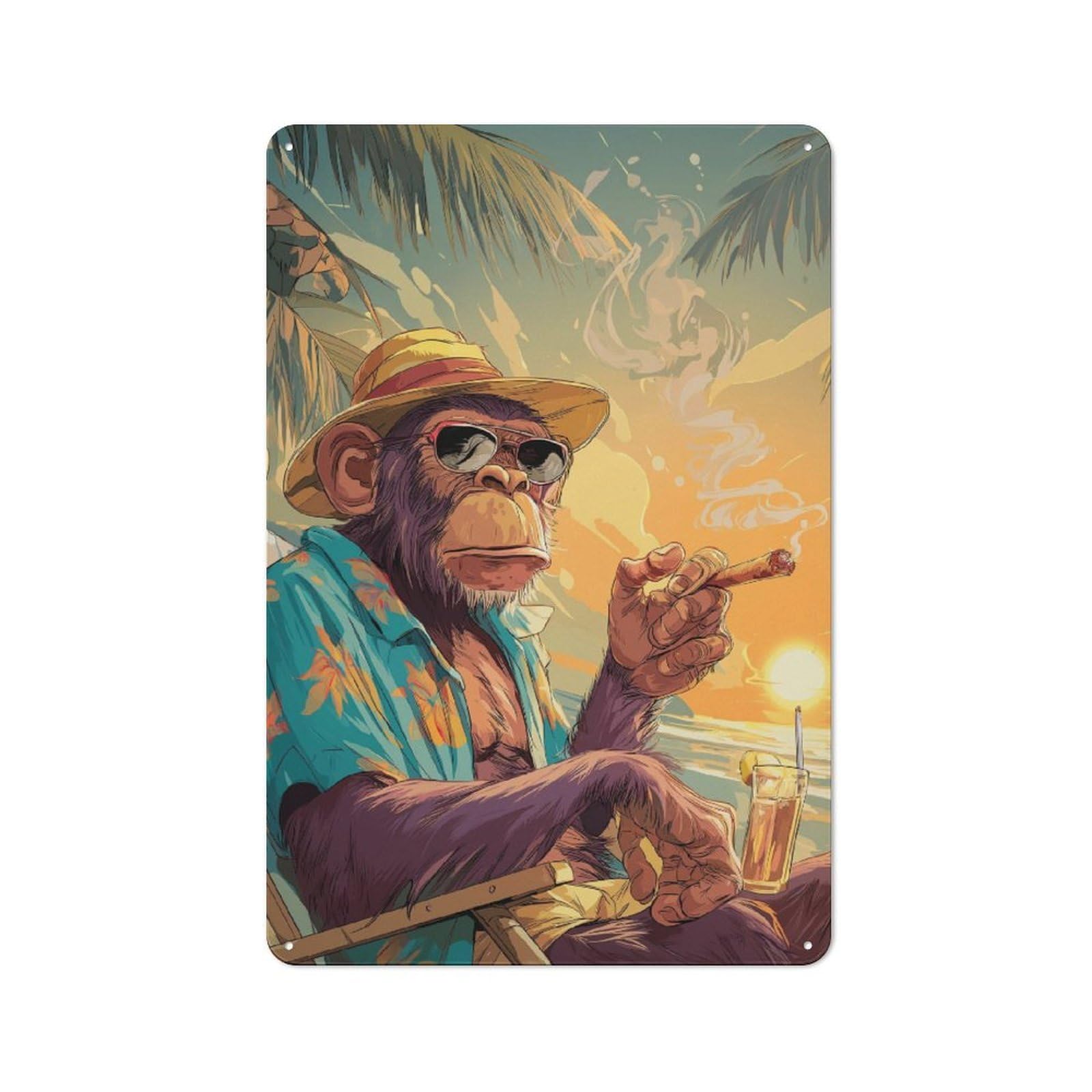 Junmoney Chimp At Paradise Vintage Tin Sign 30X20cm With For Man Cave Or Games Room, For Games Room Collectors