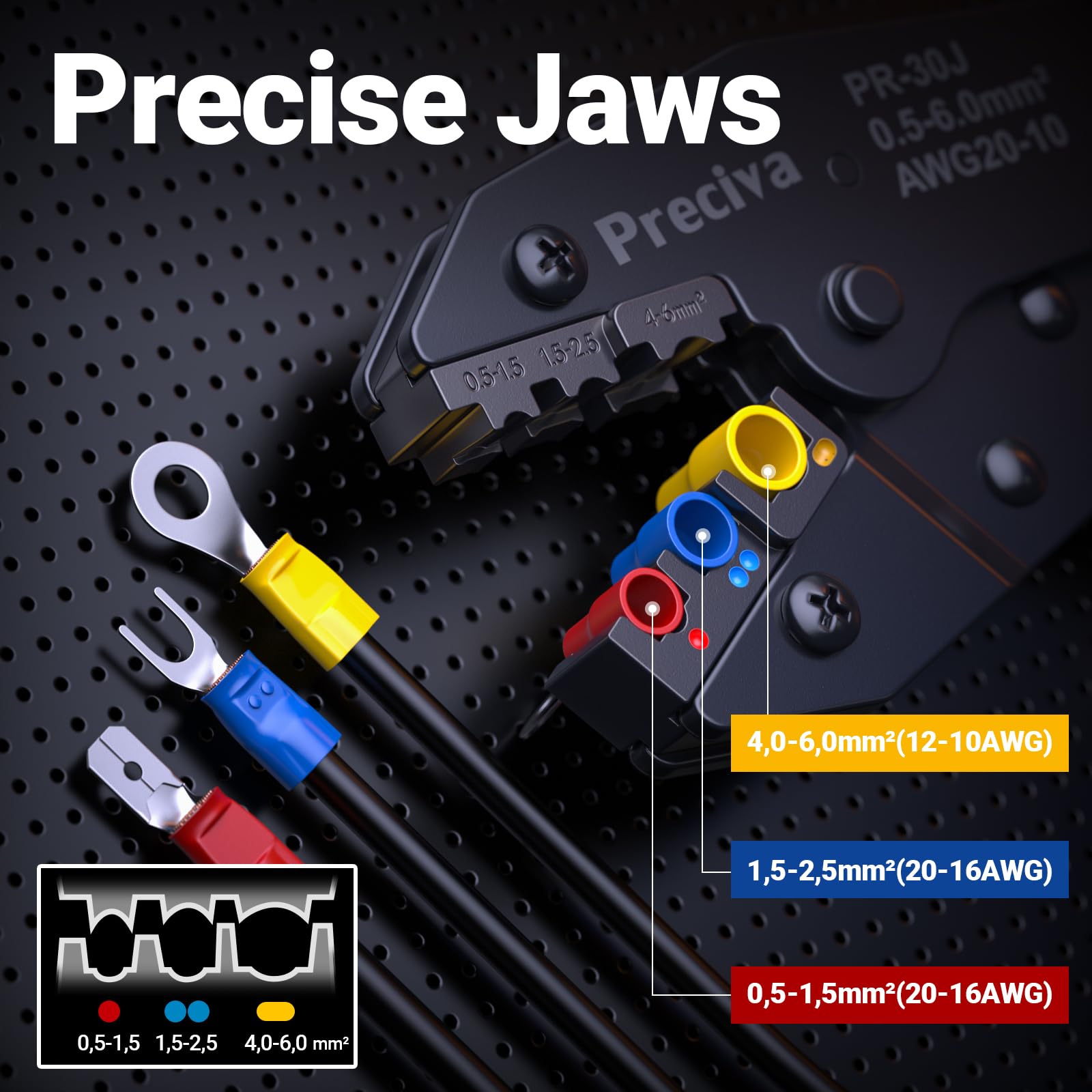Preciva Crimpzange Set, mit 380 Stück Kabelschuhe und Abisolierzange, Ratschen Crimpzange für Kabelschuhe 0,5–6 mm² (AWG 20–10), für KFZ, Maschinenbau, Hausreparatur und Elektroinstallation