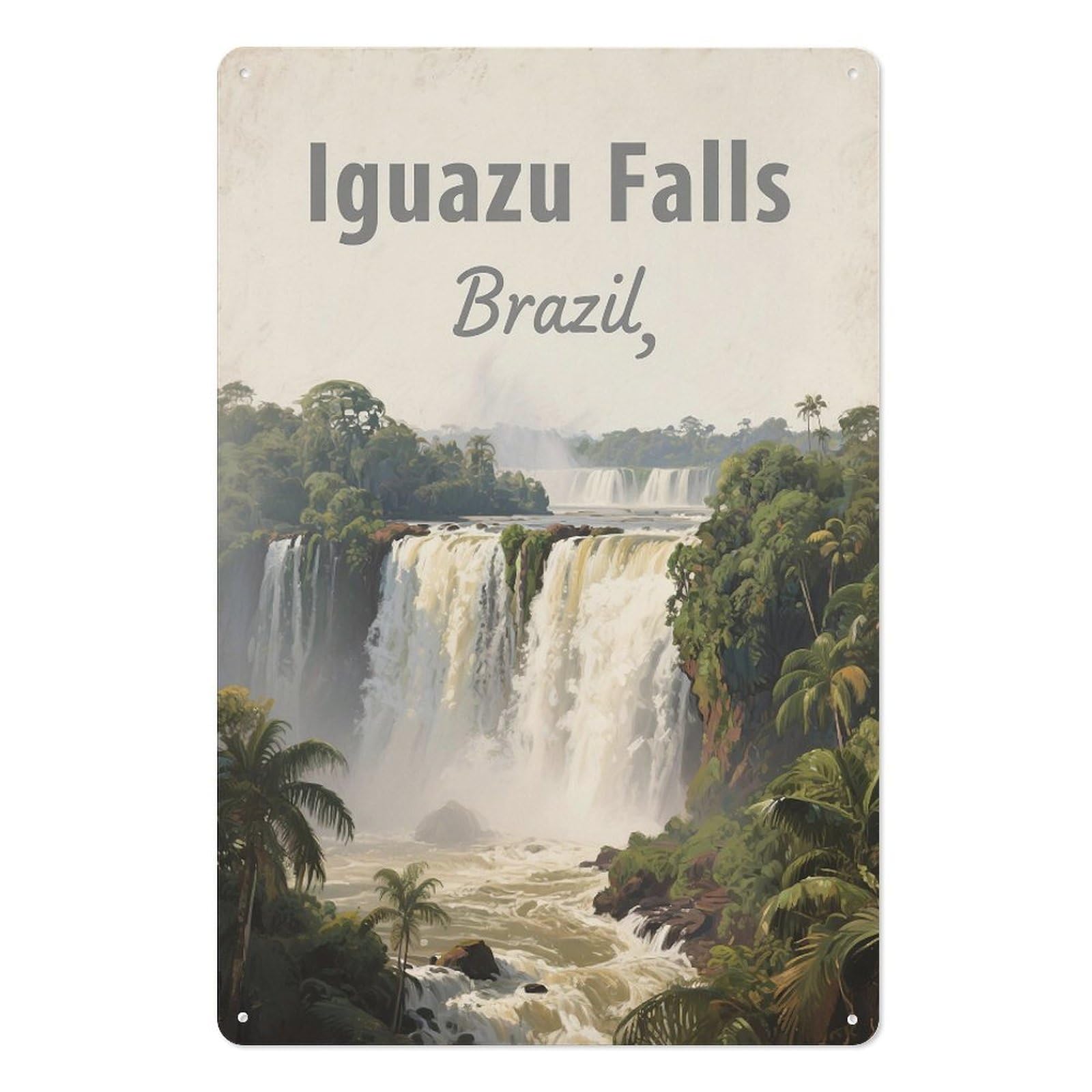 Iguazu Falls Brazil Retro Design Tin Painting Vintage Tin Sign 08x12inch(20x30cm) Wall Art for Home Office Bedroom Living Room Cafes Wall Decor