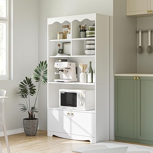 Miniatura 7 de GAOMON Estantería blanca de 5 niveles, estantería de 63 pulgadas de alto con estantes y puertas de almacenamiento abiertos, estantes de