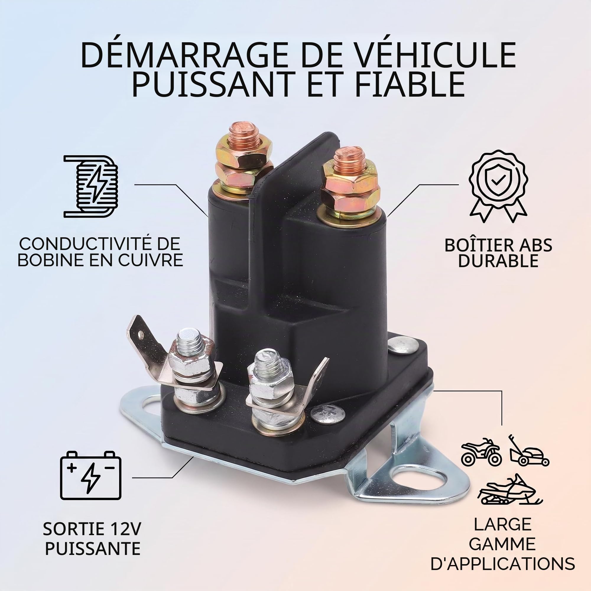 Walfront Relais de Démarreur 12V, 48W, 1A, Normalement Ouvert, Montage en Surface, Pièces de Rechange pour Tondeuse à Gazon, VTT, Véhicules Utilitaires, Motoneiges, Tracteurs