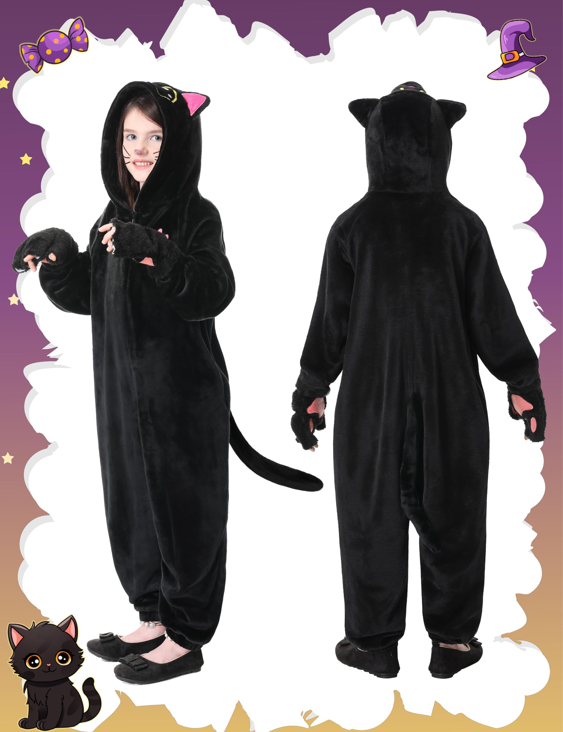 Ragelion Cat Costumes for Kids Girls Boys Animal Onesie Girls Cat Halloween Costumes Super Soft Flannel Pyjamas Sleepsuit (150cm) - Image 2