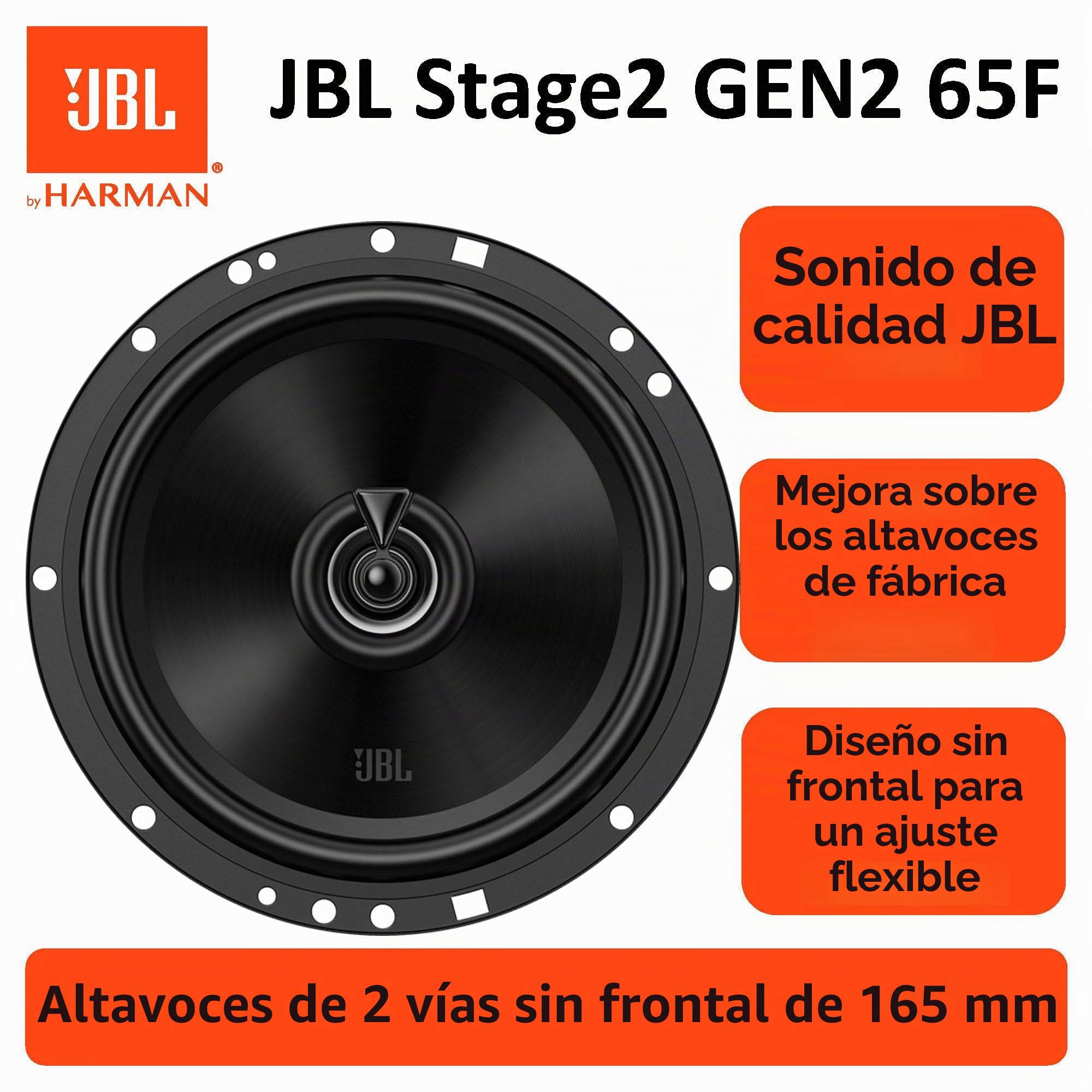 JBL Stage2 GEN2 65F Altavoz Coaxial Auto 165mm (6,5 Pulgadas) - Set 2 Vías | Altavoz auto JBL 480W MAX / 60W RMS para coche, camión y autocaravana, HiFi