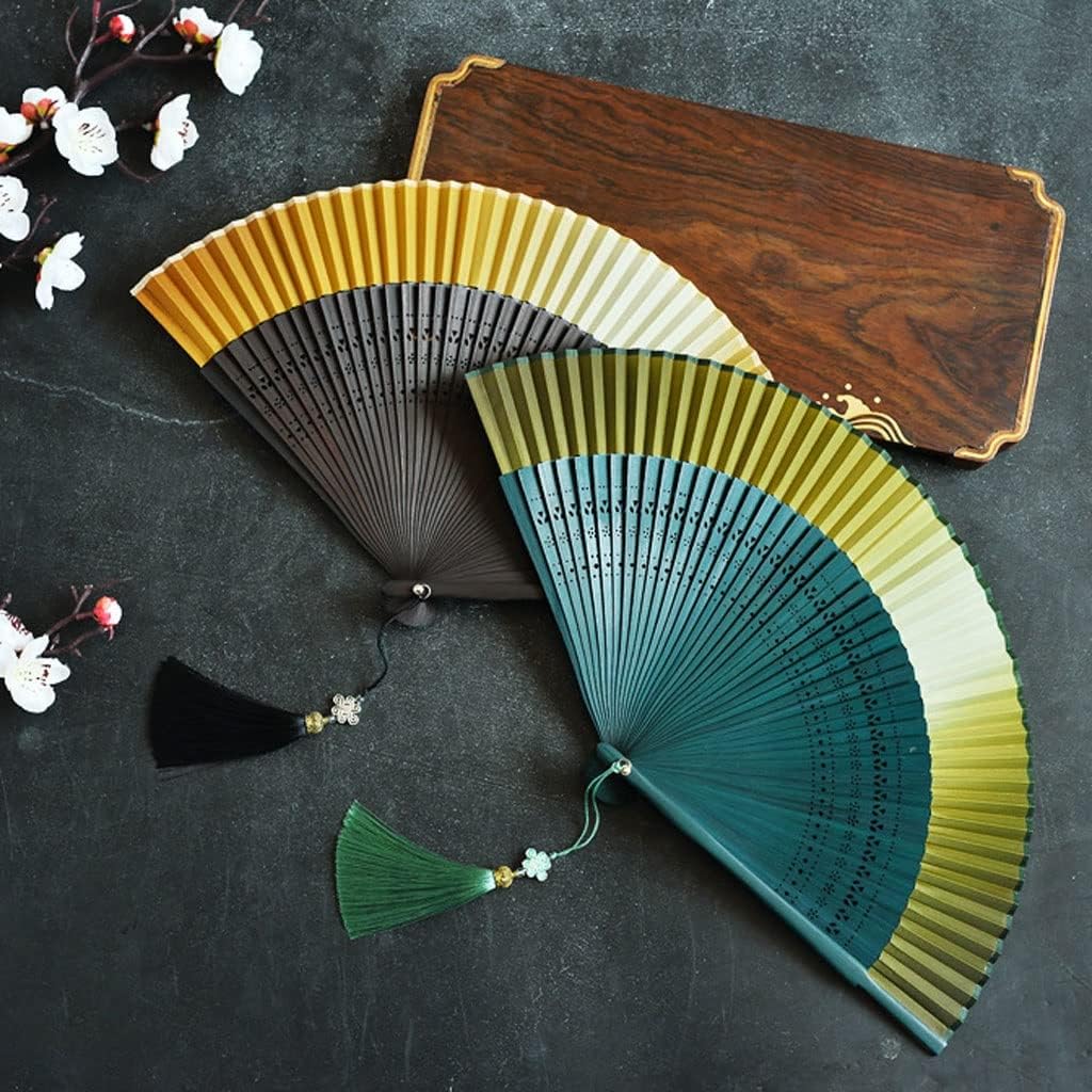 Gradient Color Japanese Folding Fan Silk Cloth Small Flower Carving Blank Handicraft