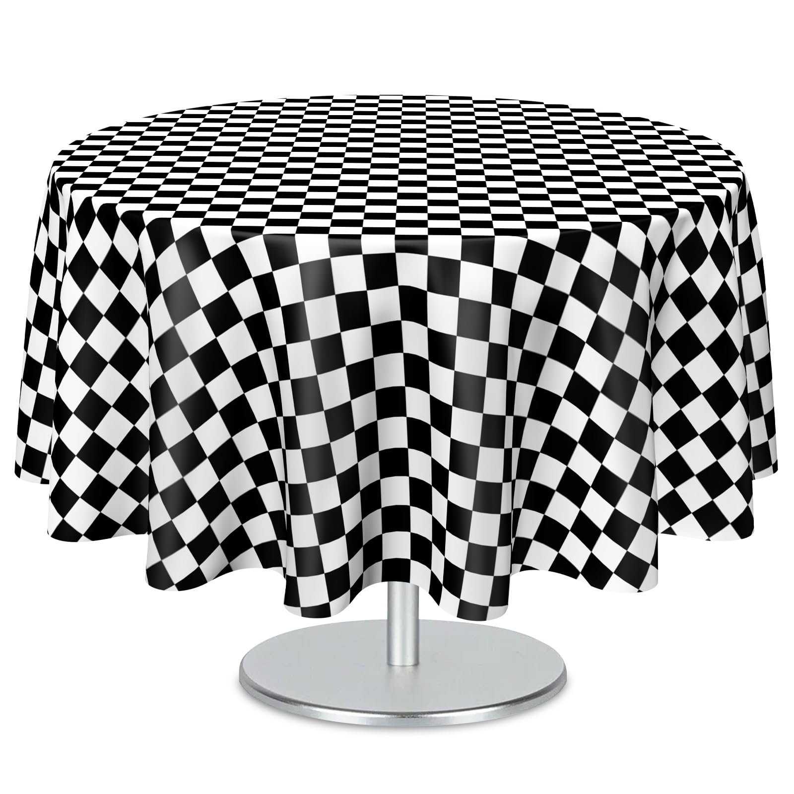 Mulbozy 2 Pcs Checkered Round Plastic Tablecloth, 84 inches Disposable