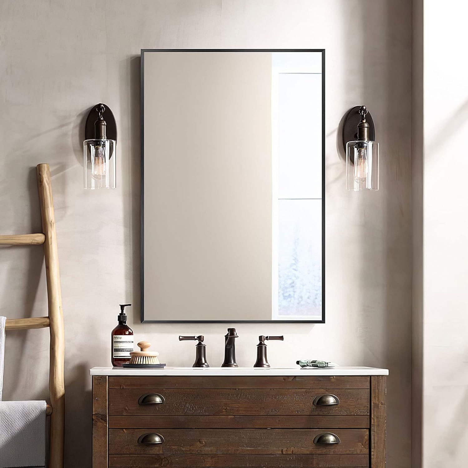 NeuType 36"x24" Wall-Mounted Mirror Bathroom Mirror for Wall, Aluminum Alloy Frame Wall Mirror for Bedroom, Entryway, Living Room, Hanging or Leaning Against Wall, Black : Home & Kitchen
