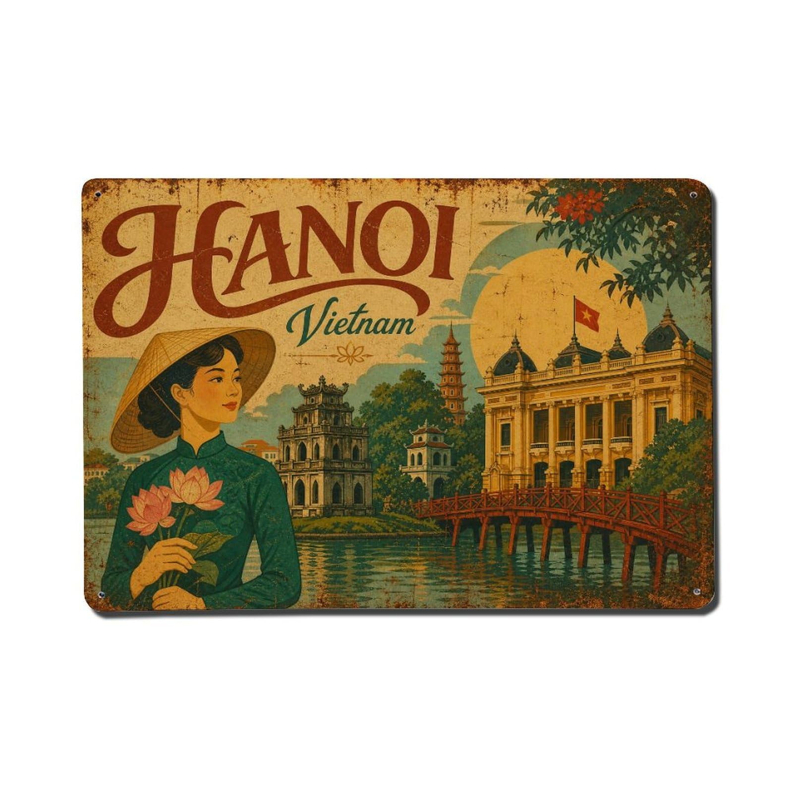 Huiyhb 8X12inch(20X30cm) Vintage Travel Hanoi Vietnam Splendor Metal Tin Sign