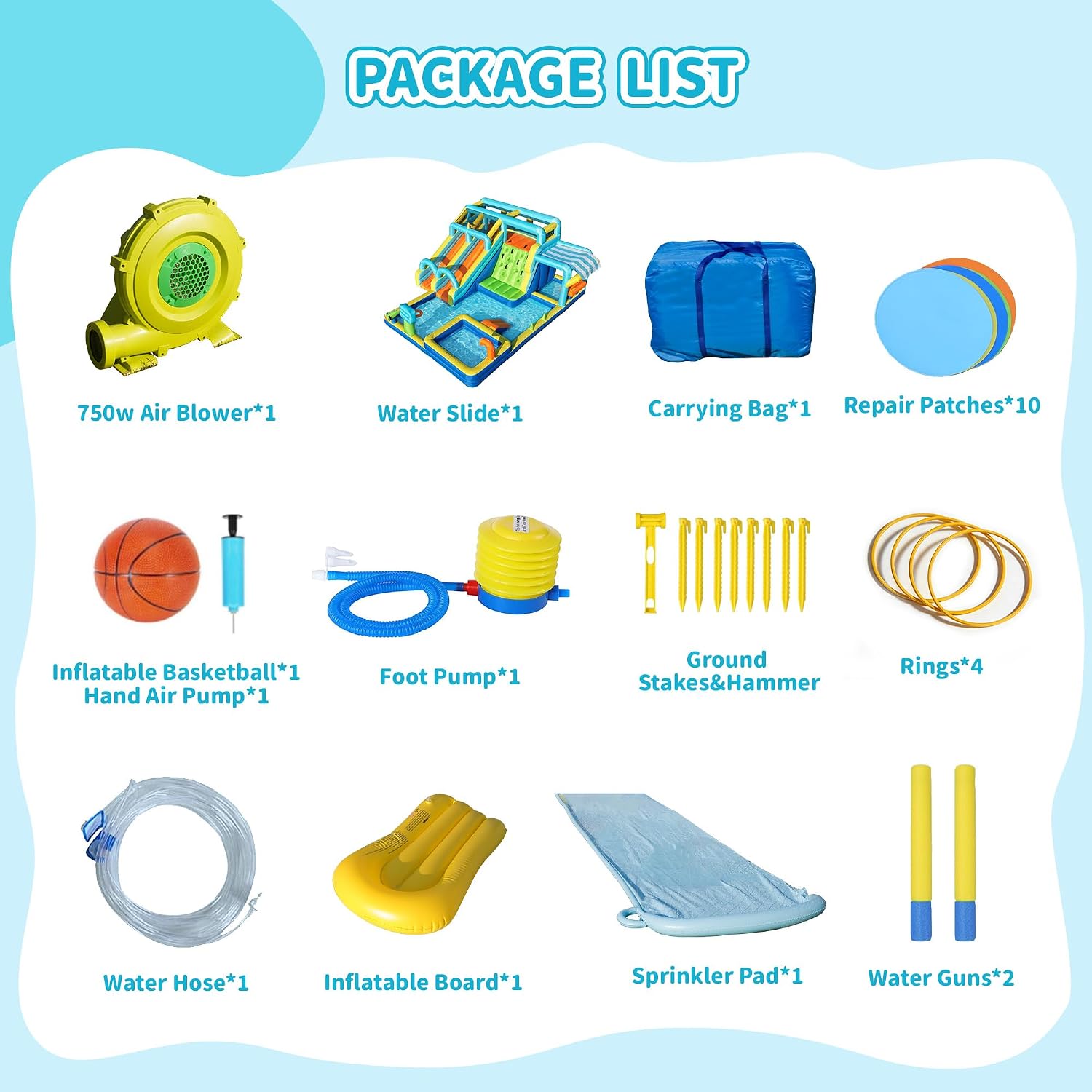 Inflatable Water Slide Park with 16FT Long Splash Waterslide, Water Slides with Dual Slides Climbing Wall for Kids Backyard Outdoor Party
