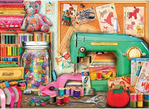 Bits and Pieces Rompecabezas de 1500 piezas para adultos - Escritorio de costura - Rompecabezas del artista Aimee Stewart, tamaño del rompecabezas