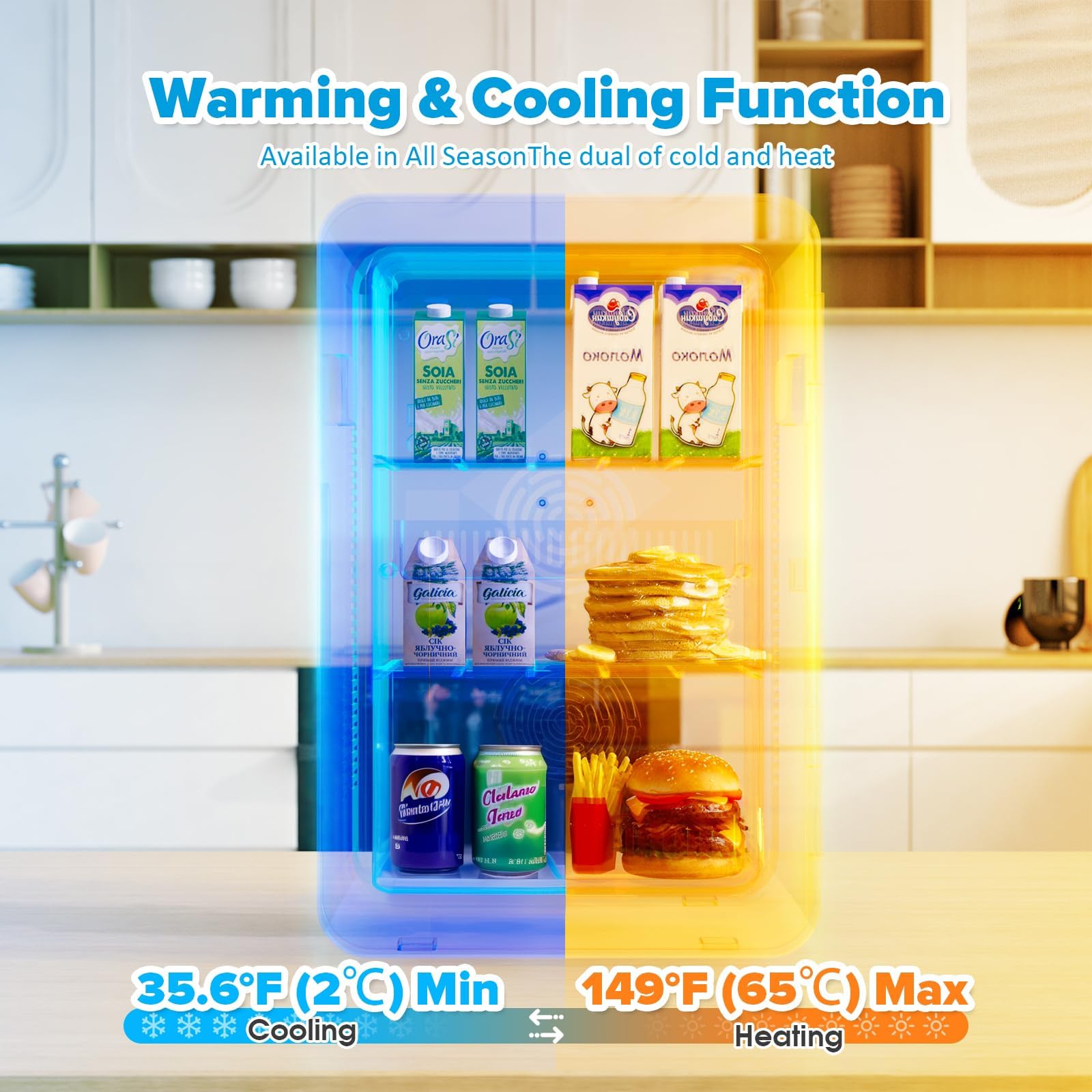 22L Mini Fridge for Bedrooms, 30 Cans Portable Cooler & Warmer Small Fridge, AC/DC Powered, Adjustable Shelves, Home Office, Car, Dorm, Travel, Cosmetics, Skincare, Drinks (White) — view 4