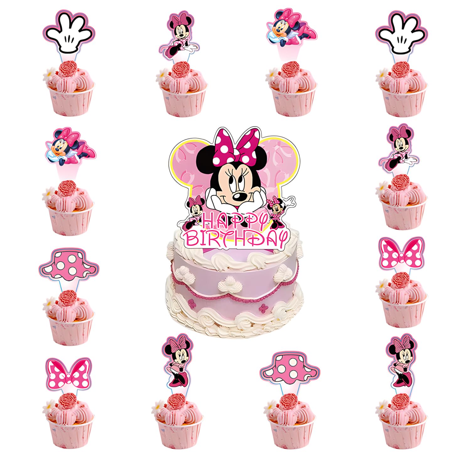 25pcs Cake Decorations with 24pcs Cupcake Toppers, 1pcs Cake Topper for Mic_key/Tenn Girl Boy Birthday Party Supplies