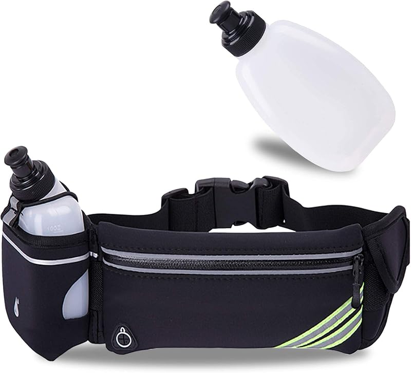Running Belt with Water Bottle Holder for iPhone 17 16 15 14 13 12 11 Pro Max Xs 16e Xr X Plus Mini/Galaxy,Reflective Phone Belt Bag for Running Women Men Hydration Waist Bag Fanny Pack Pouch