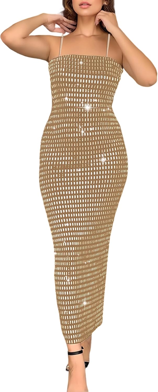Sequin Midi Dress for Women Formal,Evening Cocktail,Wedding Guest,Galas