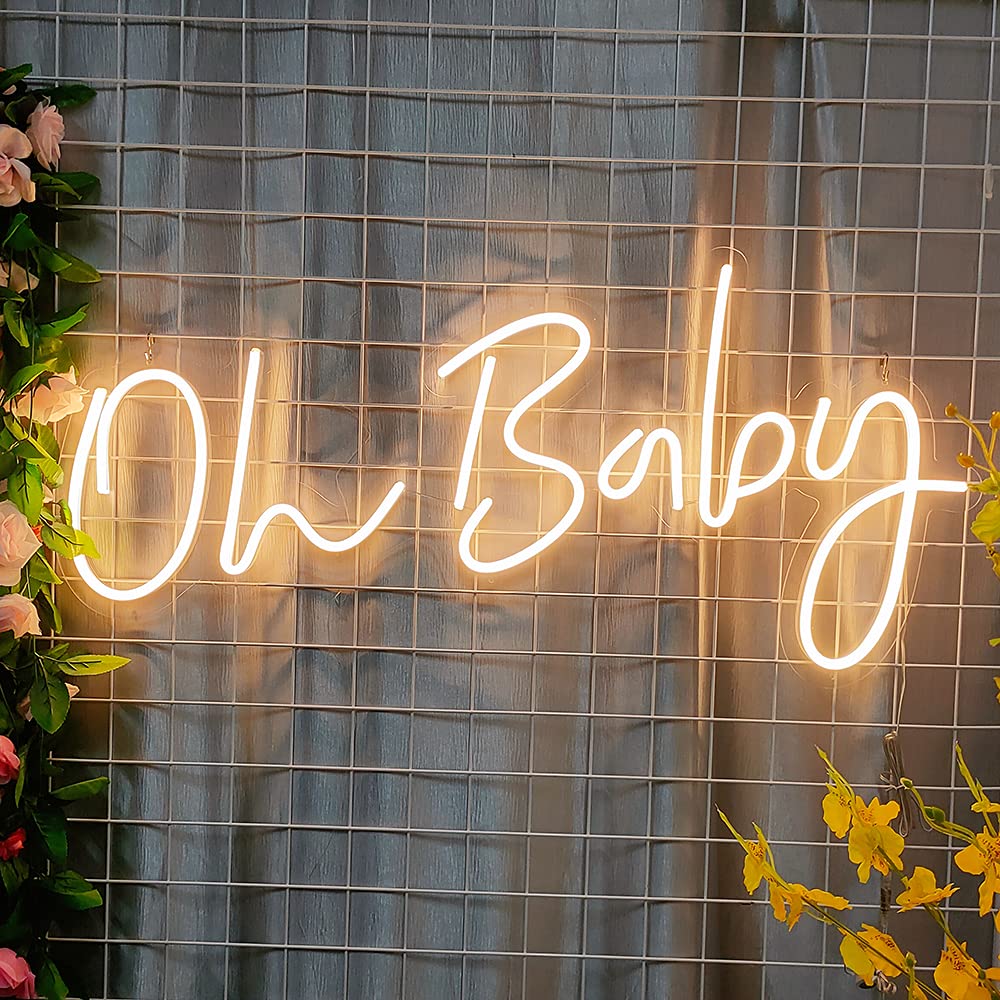 DIVATLA 38"x15" Large Oh Baby Sign for Backdrop - Oh Baby Neon Sign Dimmable Light Up Sign for Gender Reveal, Wedding, Birthday Party Bedroom Wall Decor