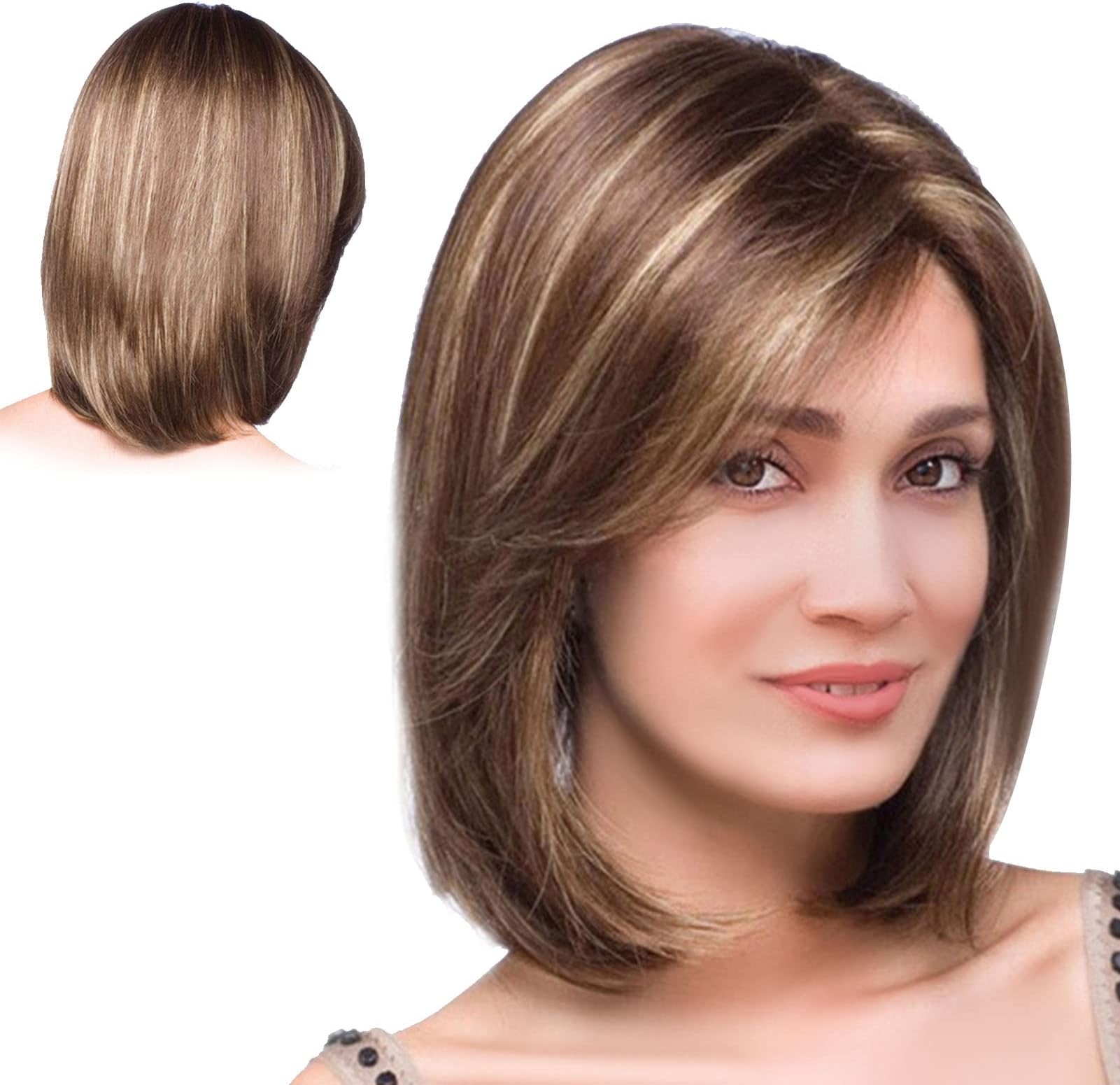 Beauenty Brown Short Bob Wigs Synthetic Straight Hair Wigs For Women Colorful Light Brown Wig Natural Looking Heat Resistant Full Hair Replacement Wig for Cosplay Daily Party