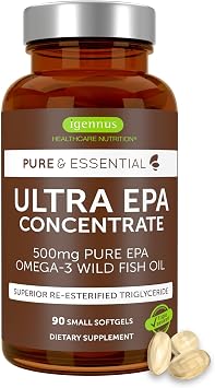 Igennus Ultra Pure EPA Omega-3 500mg, DHA-Free, High EPA rTG, IFOS Certified Fish Oil, Concentrated Triglyceride Form, Non-GMO, 90 Small Softgels