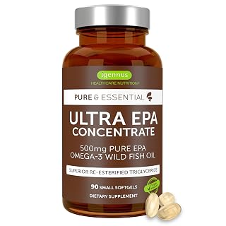 Igennus Ultra Pure EPA Omega-3 500mg, DHA-Free, High EPA rTG, IFOS Certified Fish Oil, Concentrated Triglyceride Form, Non-GMO, 90 Small Softgels - Amazon product rated Grade B