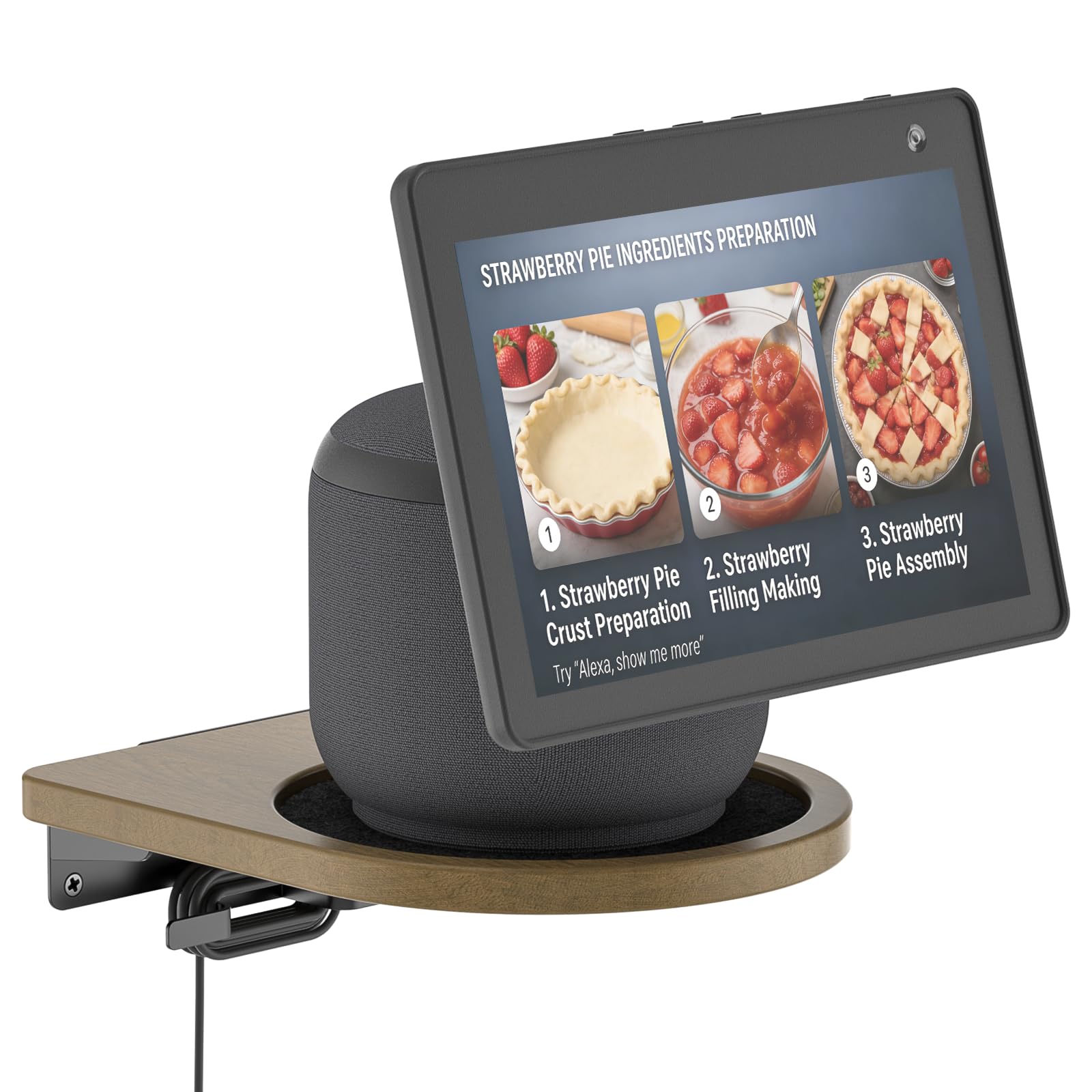 Aiweiwa Wall Mount for Echo Show 10 3rd Gen/Echo Show 8 4th Gen/Echo Show 11 Mount, Wooden Speaker Shelf Wall Mount for Alexa Echo Show Wall Mount with Cable Management Up to 15 Lbs, 1 Pack