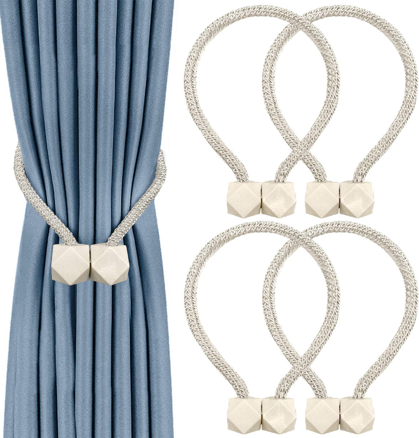 4 PCS Magnetic Curtain Tiebacks, European Style Convenient Drape Tie Backs, Decorative Drape Tie Backs Holdback Holder for Window Draperies, No Tools Required