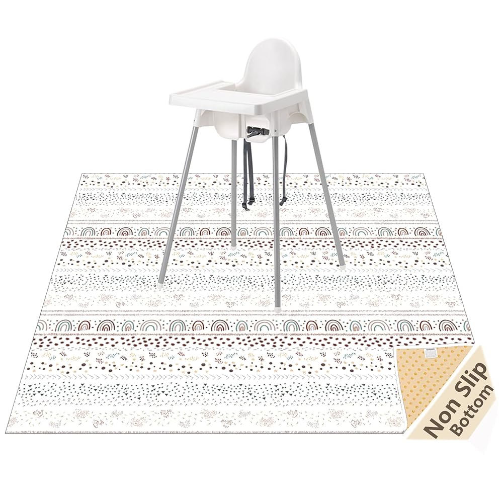 Splat Mat for Under High Chair/Arts/Crafts, WOMUMON Washable Spill Mat Waterproof Anti-Slip Floor Protector Splash Mat, Messy Mat and Table Cloth