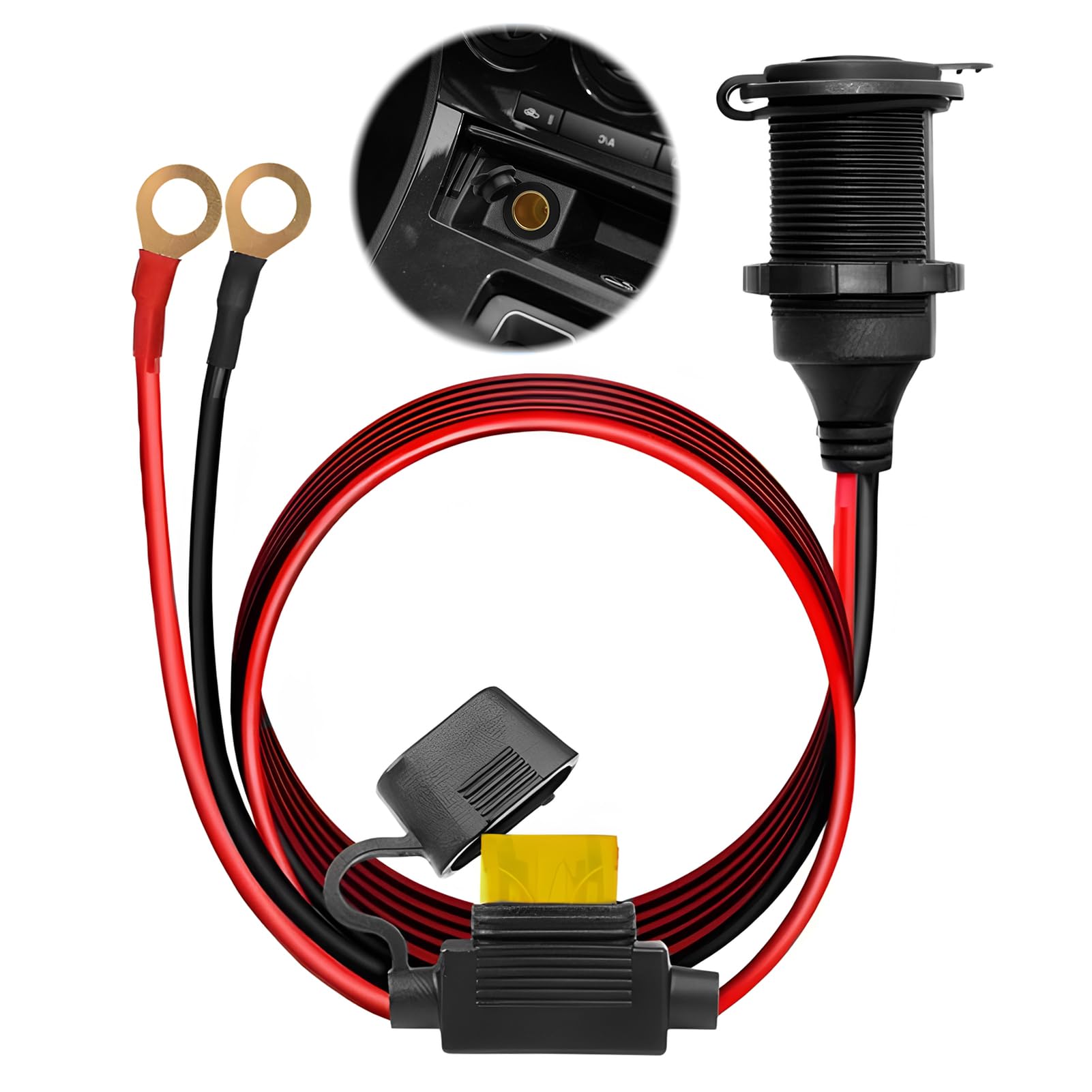 Car Cigarette Lighter Socket 12V/24V Car Plug High Power Fixe Fixed Cigarette Lighter Adapter Waterproof 13AWG Fused Extension Cable 1 M 2.5mm² Cable 20A with Eyelet Terminals for Vehicle Tractor Boat-picture-21
