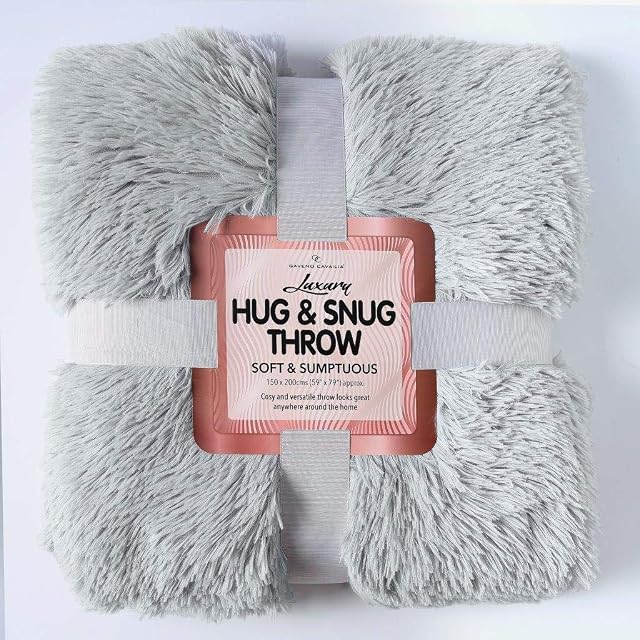 Shop Online New Luxury Fluffy Faux Fur HUG & SNUG Super Soft Warm Cosy Fleece Blanket Large Sofa Bed Throw (Silver)