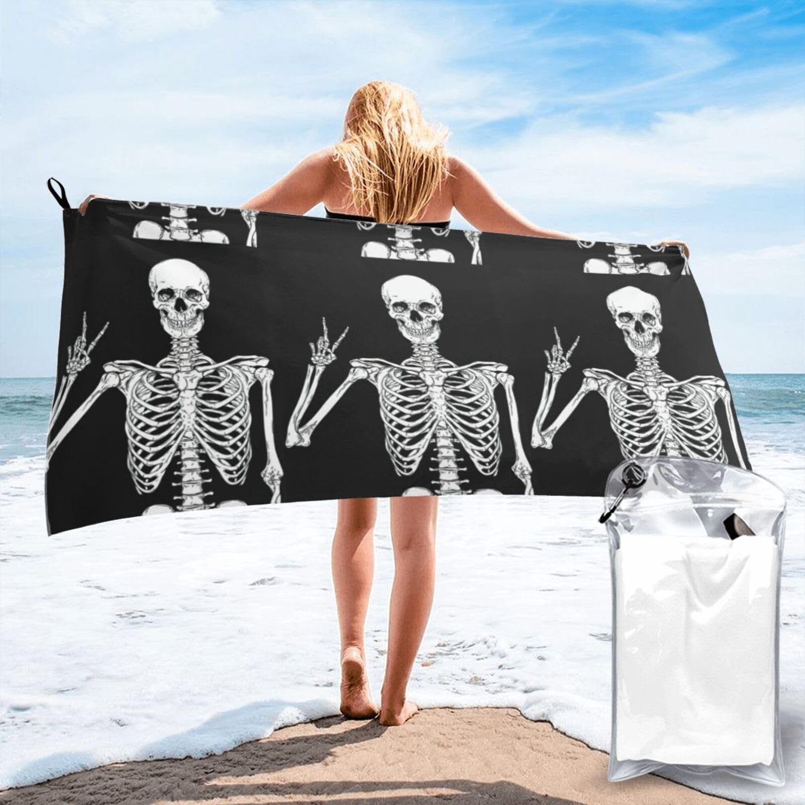 ENGhjes Skull Print Camping Towel Fast Drying Bath Beach Shower Wrap For Gym Camping Vacation Adults Portable Gift