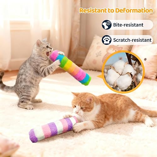 Miniatura 6 de Kerros Paquete de 3 almohadas de juguetes para gatos, juguete suave para gatos con hierba gatera en el interior, juguetes interactivos para gatos de