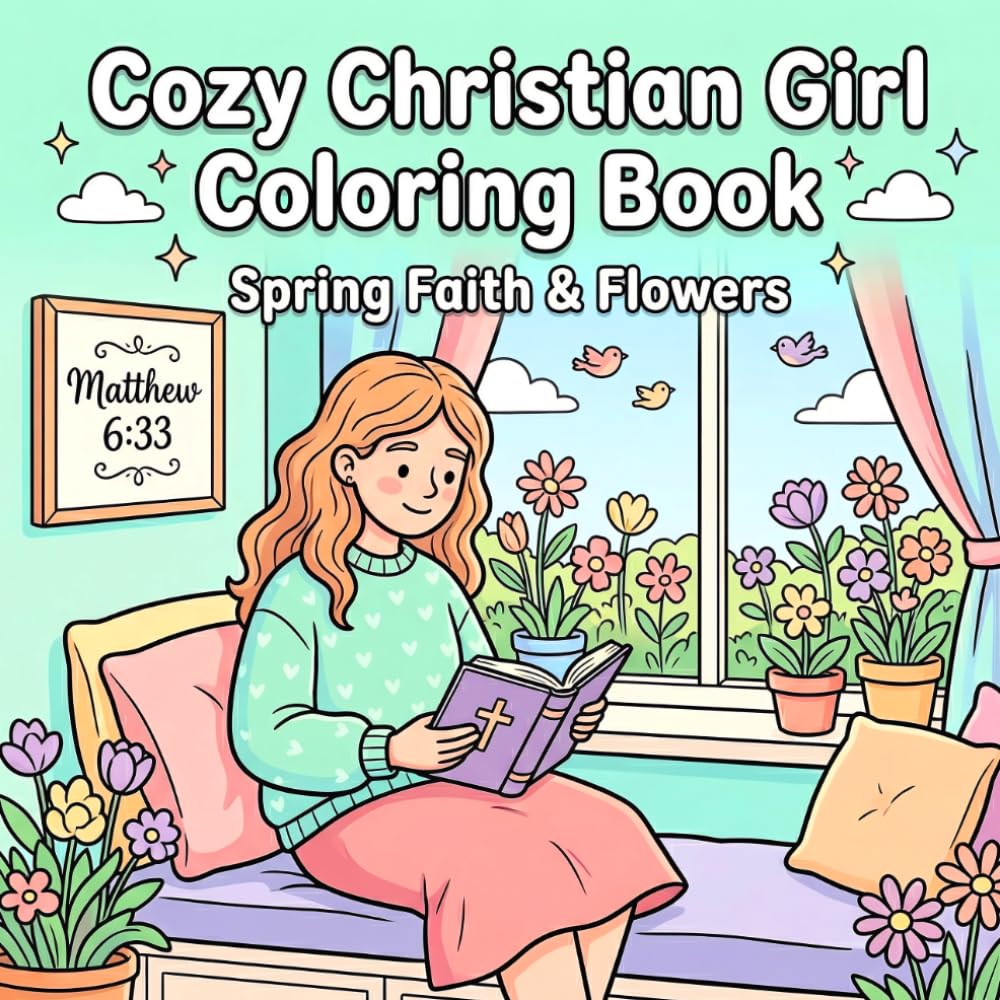 Cozy Christian Girl Coloring Book: A Bold and Easy Spring Faith & Flowers Activity Book with Cozy Nature Scenes, and Peaceful Moments