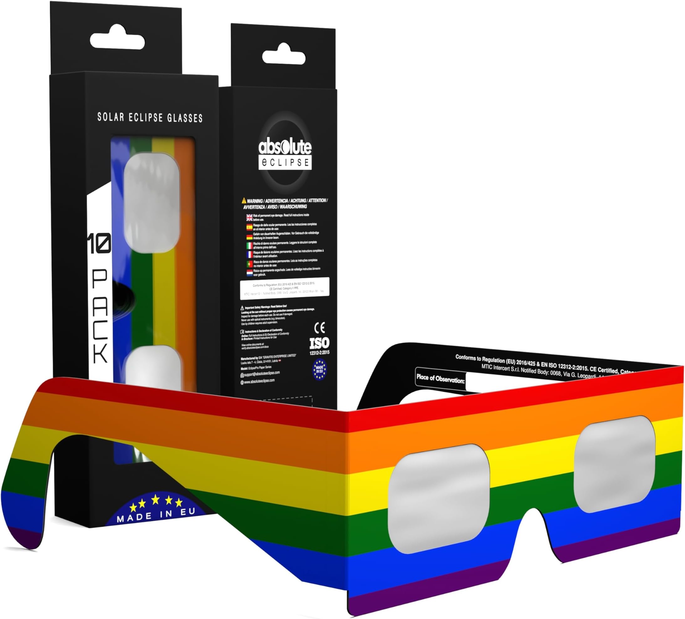 Solar Eclipse Glasses ISO 12312-2 CE Certified | Eclipse Glasses for Safe Sun Viewing | European Manufacturer | Eclipse 2026 | 10 Pack