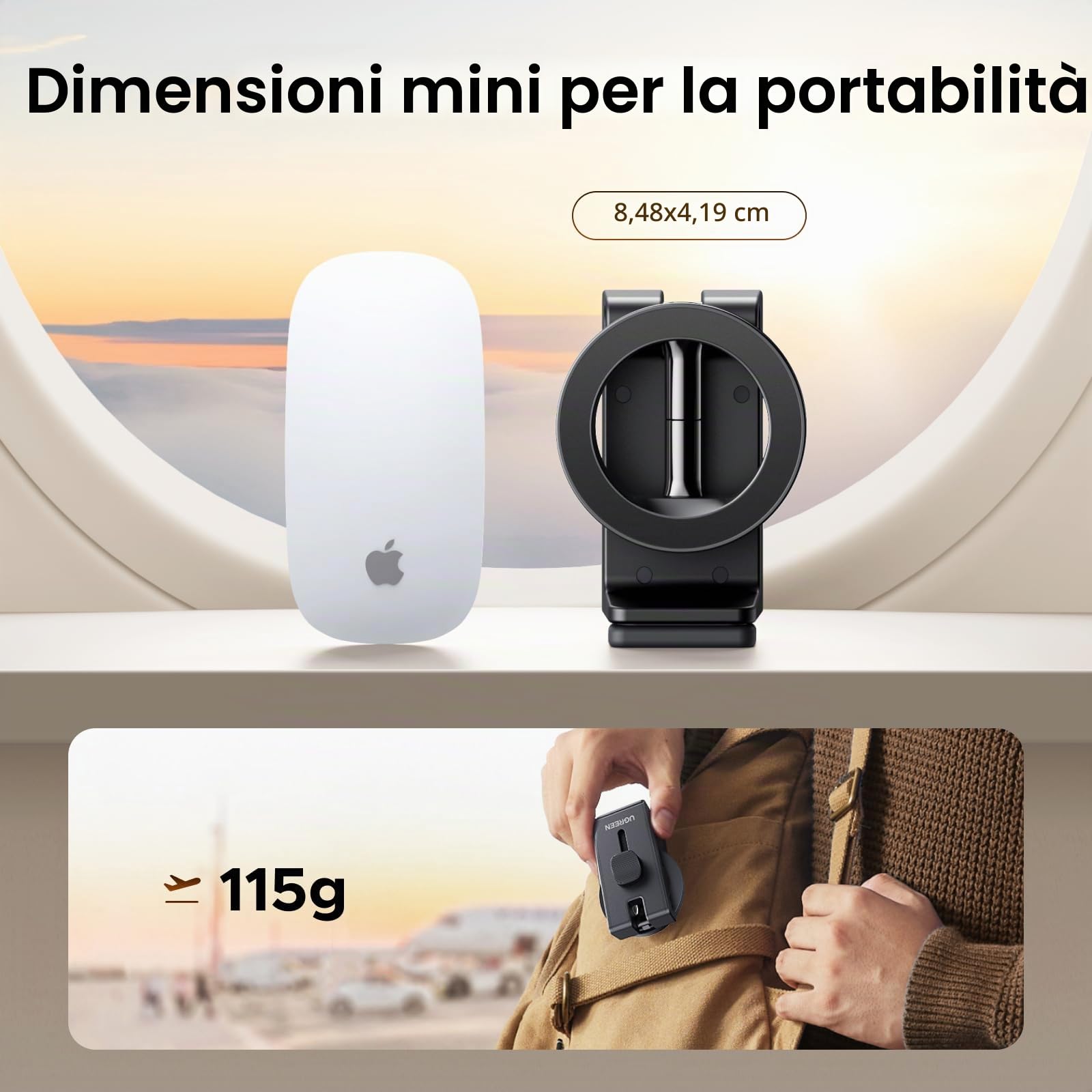 UGREEN Supporto Cellulare Magnetico per Aereo, Accessorio da Viaggio Pieghevole Portatile Universale con Rotazione di 360 Gradi Compatibile con MagSafe iPhone 16 Plus Pro Max 15 14 13 Galaxy S24 S23