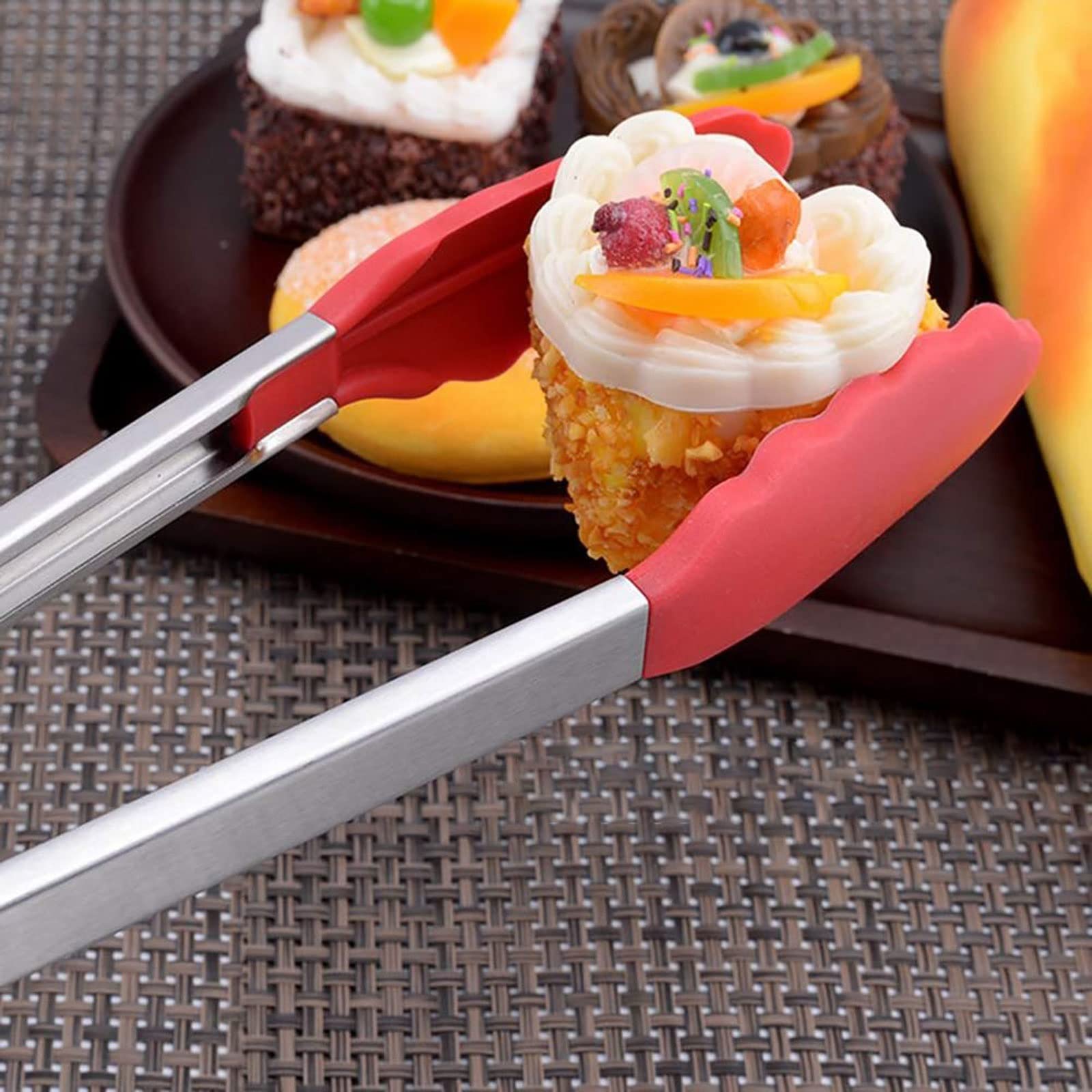 Pinzas de Cocina, 1 Uds, Pinzas para Barbacoa, Mango ergonómico, Pinzas para Servir Comida de Metal Resistente al Calor, Pinzas para Comida para Accesorios de Cocina (Rojo)
