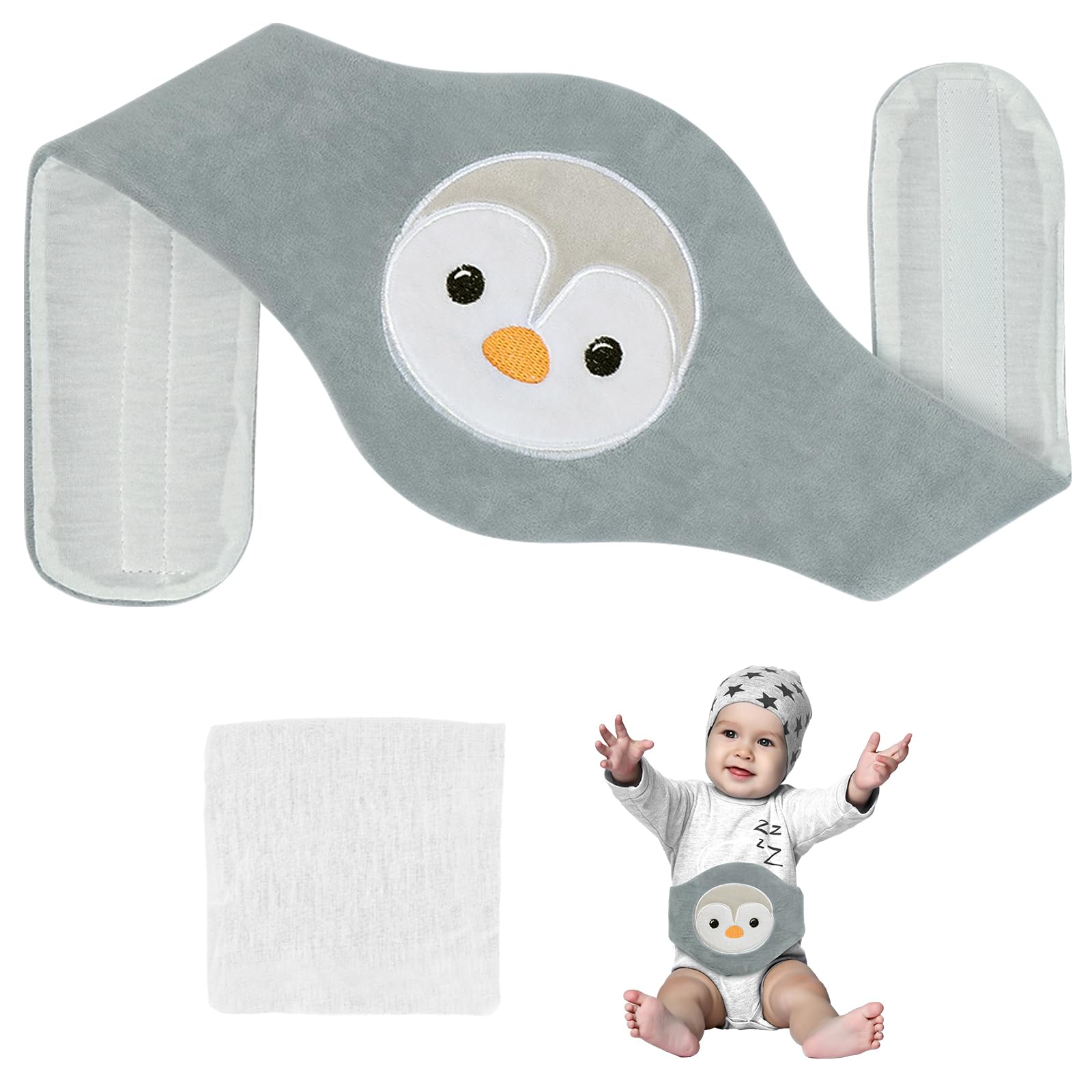 Vicloon Bouillotte Bebe Anti Colique, Ceinture Chauffante Micro, Doublure en Natural Argile, Chaud & Froid, Lavable, pour Soulager Les Douleurs Abdominales et Les Ballonnements-Pingouin