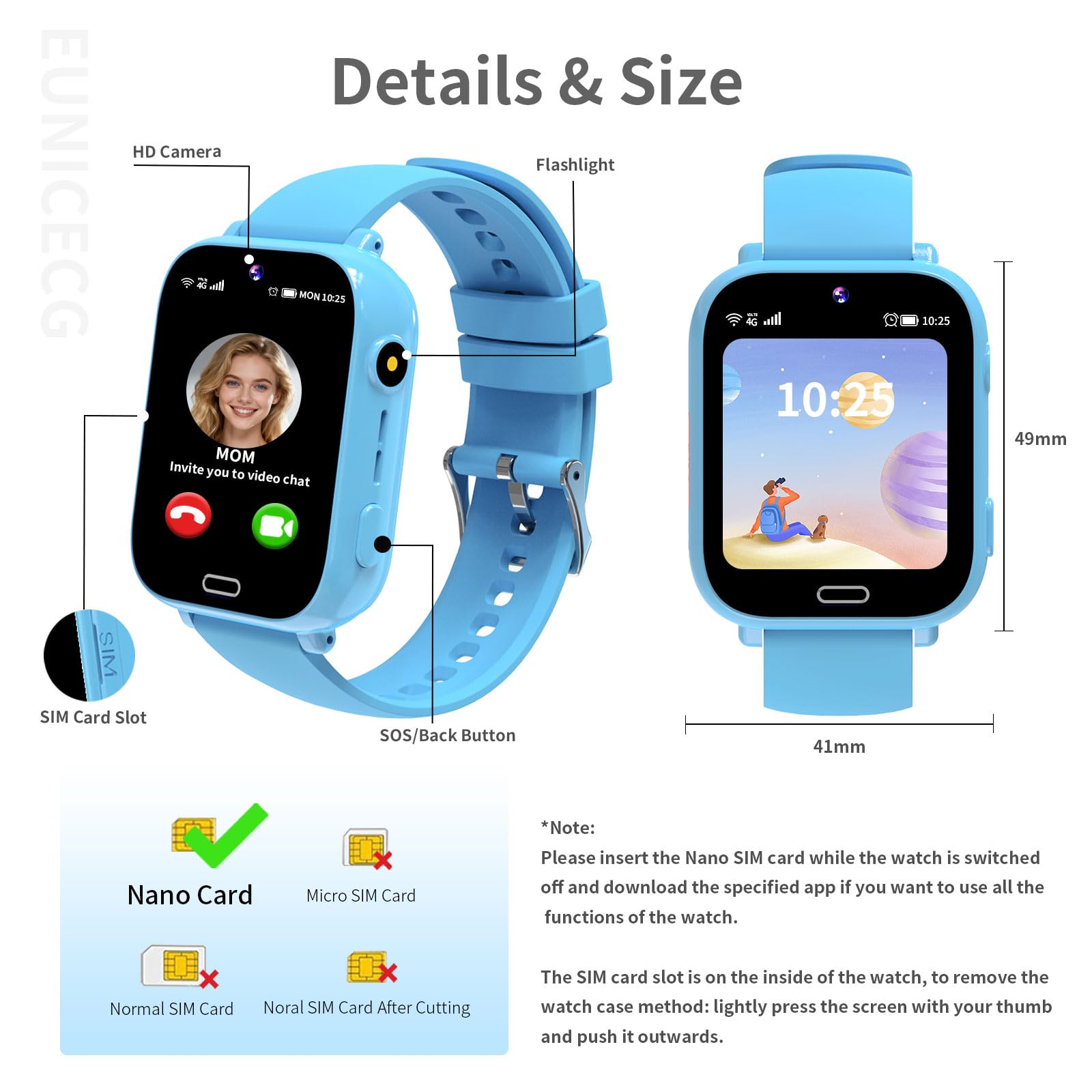 4G Smartwatch dla Dzieci z GPS Lokalizować Połączenie Wideo Telefony Model Klasy Czat Głosowy Gry Budzik SOS Kalkulator - Zegarek dla Dziecka Chłopców Dziewcząt Urodziny Prezenty