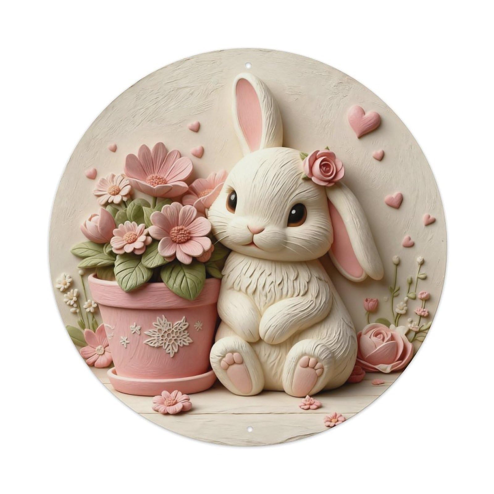 Zlatcbu Vintage Floral Bunny Decor, Cute Rabbit With Pin_1gjtp Metal Tin Sign Retro Wall Art Poster, Decor For Home Living Room Bar Cafe Garage, 8X8 Inch