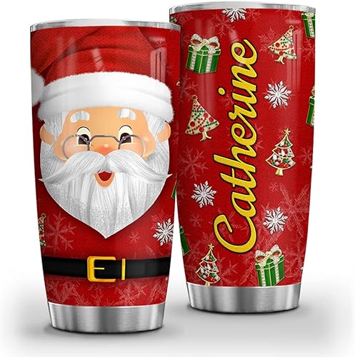 WASSMIN Vaso personalizado de acero inoxidable con tapa de Papá Noel, de 20 onzas, 30 onzas, doble pared aislada al vacío, taza de café, taza de