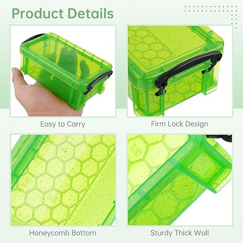 Miniatura 3 de Mini recipientes de almacenamiento de plástico con tapas de bloqueo, 6 cajas de plástico pequeñas de 5.4 x 3 x 2 pulgadas, cajas de colores surtidos