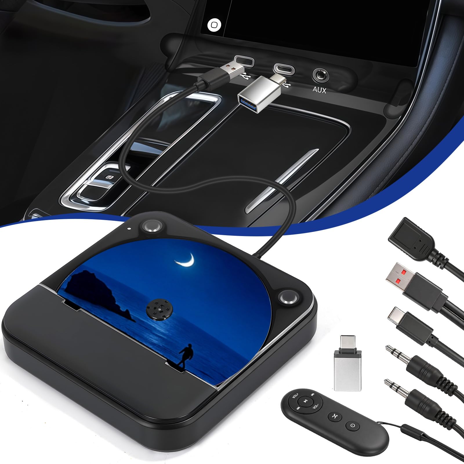Lecteur CD de Voiture, Lecteur CD Externe Portable Universel (Noir)