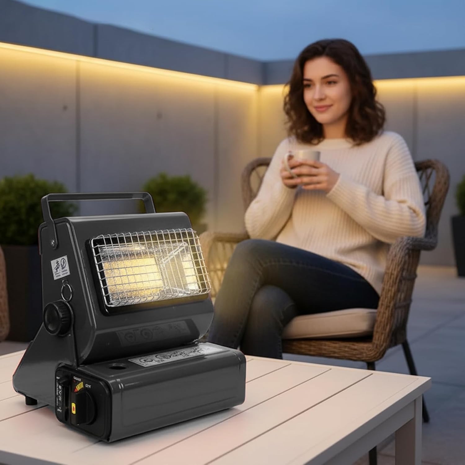 Butane Heater for Camping, 24x28.5cm Portable Camping Heater with Cooking Grater, Adjustable Propane Heaters for Tent, RV & Ice Fishing (Black)