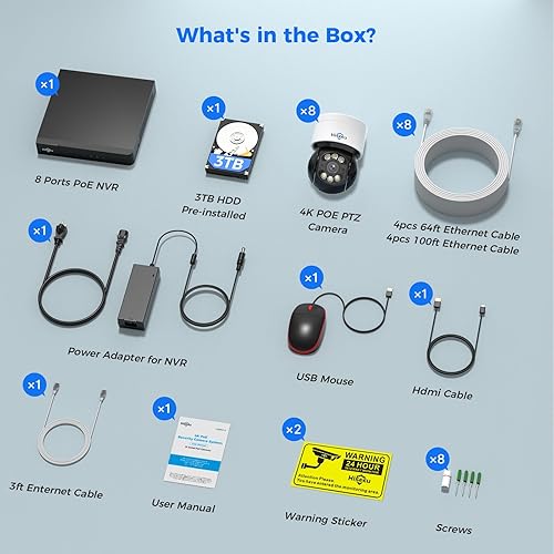 Miniatura 9 de Inclinación panorámica de 330 90 + seguimiento humano Sistema de cámara de seguridad Hiseeu 4K PoE, sistema de cámara de seguridad NVR con 8 cámaras