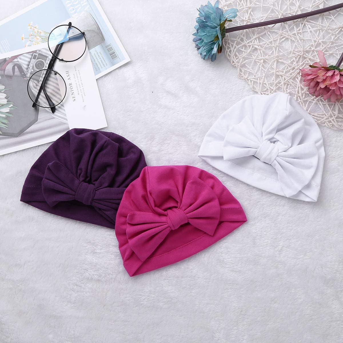 Säuglingsbaby Beanie Knoten Donut Hut Neugeborene Jungen Mädchen Baumwolle Weiche Turban Bogen Kaninchenohren Mütze Krankenhaus Kopf Wrap (Color : C Big Bow, Size : One Size)