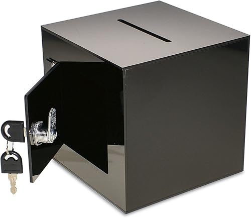 Miniatura 9 de Caja cubo para donación en acrílico Source One Premium con puerta Deluxe abierta en la parte trasera y caja de sugerencias con cerrojo de leva.,