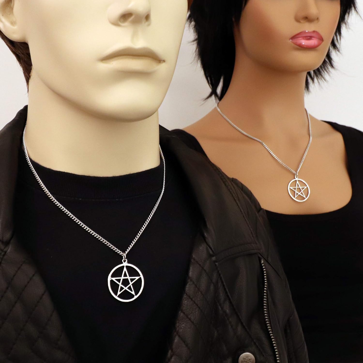 Real Metal Pentacle Pentagram Polished Silver Finish Medieval Renaissance Pendant Necklace - Image 2