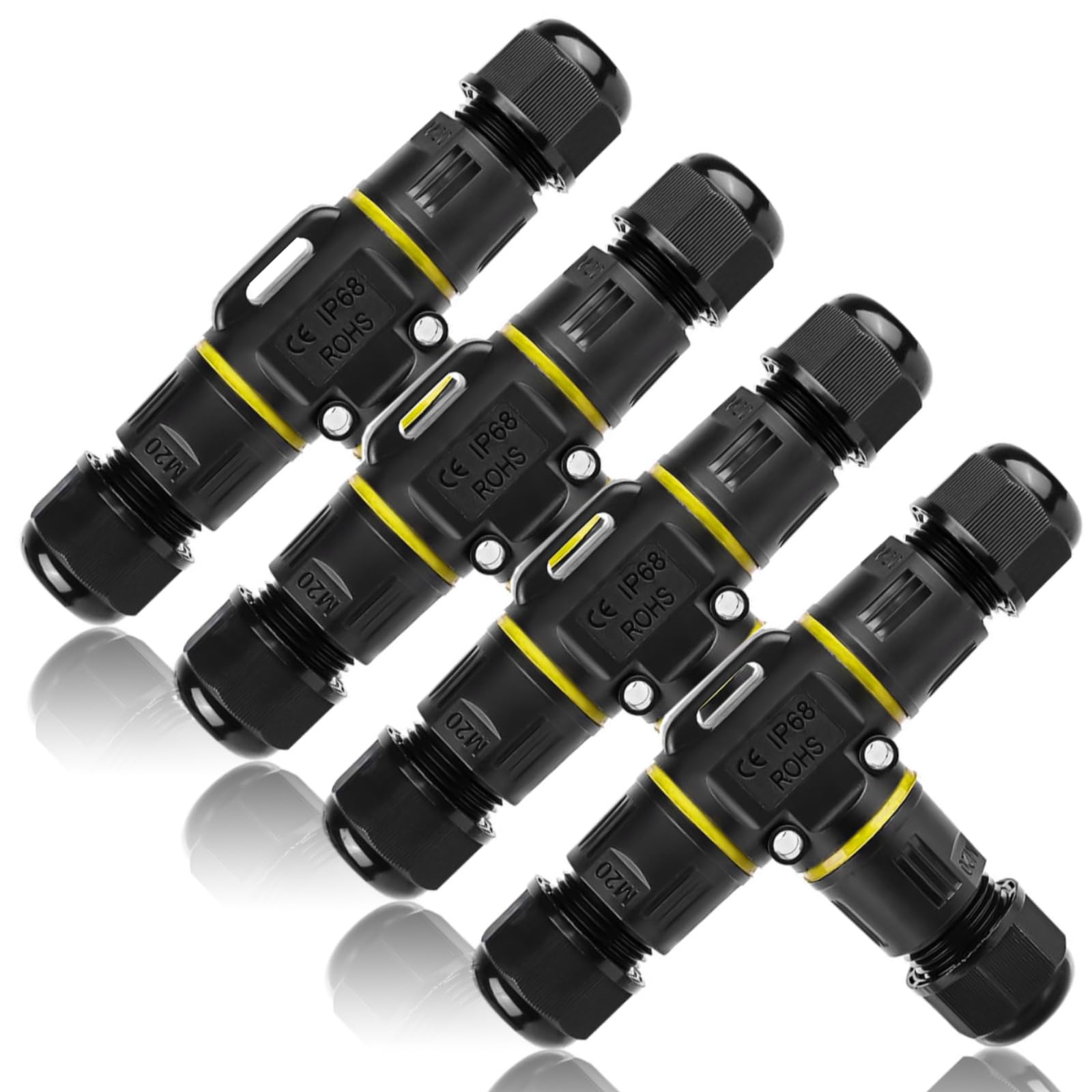 Connecteur Étanche Forme de T 4 Pièces Raccord Electrique Etanche IP68 Boîte de Jonction 3 Voies Connecteur Electrique Etanche Connecteurs de Câbles Étanches IP68 pour Câble de 3 à 12 mm de Diamètre