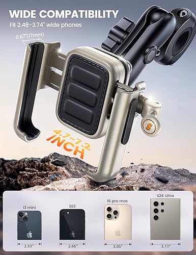 Miniatura 6 de Lamicall Soporte de teléfono para motocicleta, todo metal antivibración bloqueo de 1s, abrazadera de manillar para teléfono de bicicleta, soporte