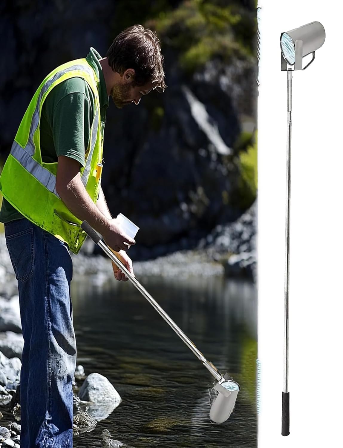 Perche d'échantillonnage télescopique en acier inoxydable pour test de l'eau en laboratoire