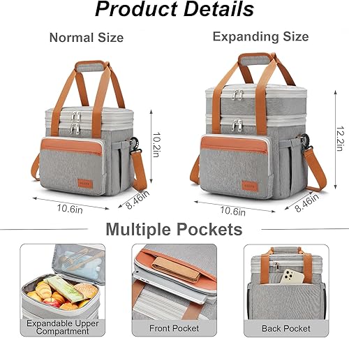 Miniatura 3 de Lonchera térmica para hombre lonchera grande expandible para picnic, trabajo, oficina, al aire libre, reutilizable, de doble cubierta, para adultos,